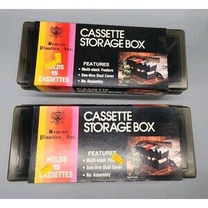 Cassette Tape Case Storage Box Beacon Plastics Set of 2 Vintage